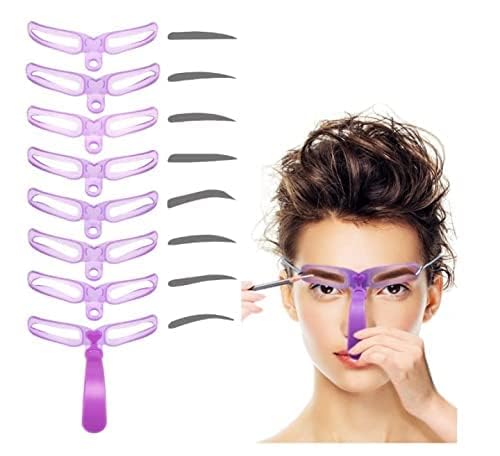 8Pcs Purple Washable Eyebrow Stencils with 8 Styles Reusable Eyebrow Stencil, Eyebrow Template, Eyebrow Shaping Kit with Handle and Strap for Women's Beauty and Personal Care