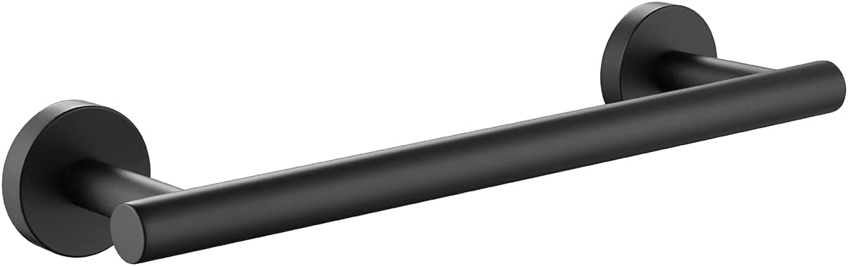 TASTOS 12 Inch Black Single Towel Bar Rack, SUS 304 Stainless Steel Round Bathroom Towel Bar Heavy Duty Towel Holder Kitchen Towel Rod, Wall Mount with Screws Towel Bar Rod Matte Black Finish