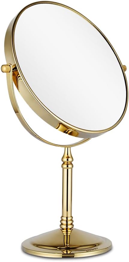 DOWRY Makeup Mirror 10x Magnification Vanity Mirror Tabletop Two-Sided Swivel Gold Finish