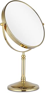 DOWRY Makeup Mirror 10x Magnification Vanity Mirror Tabletop Two-Sided Swivel Gold Finish