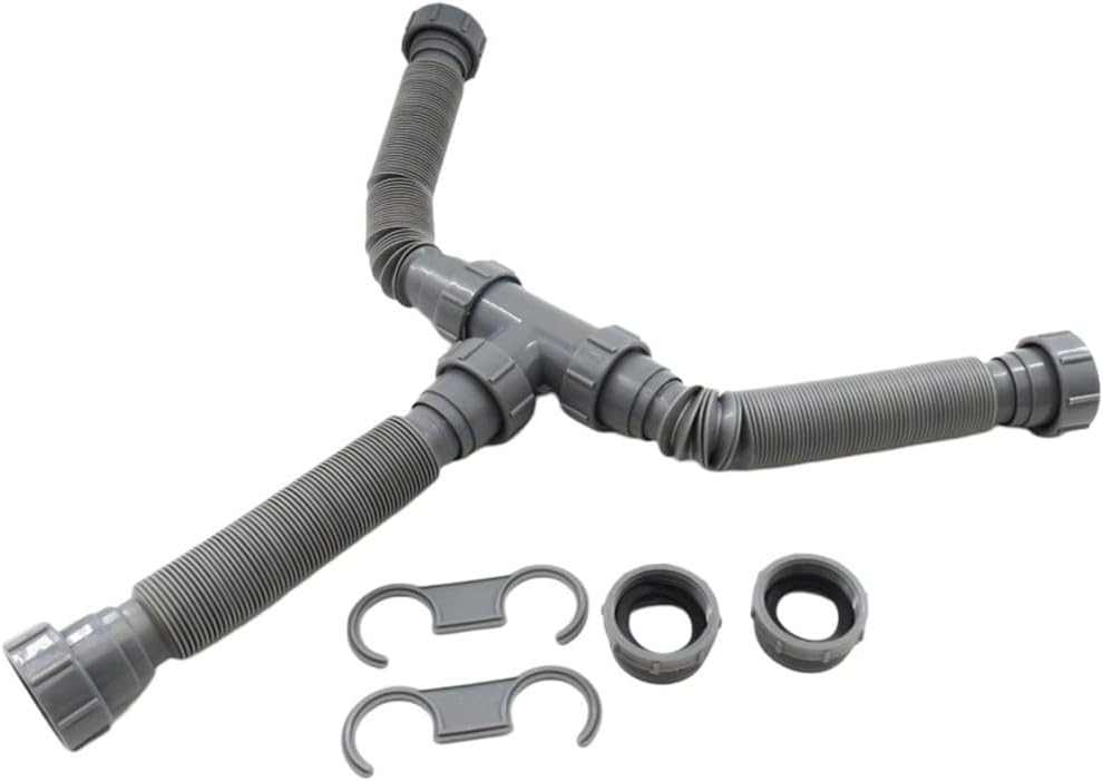 Advokingtap Double Bowl Sink Kit,Flexible P Trap 1-1/2 & 1-1/4 Inch Pipes Extendable 20-80cm Gray Plastic Plumbing Set