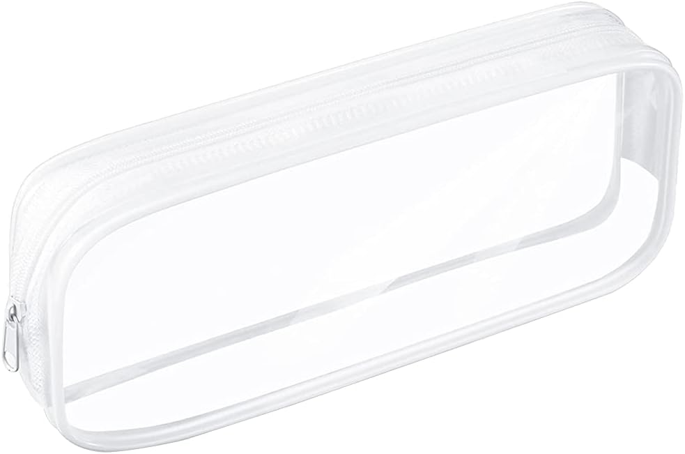 CHEERYMAGIC Clear Pencil Bag, Clear Exam Pencil Case, Waterproof PVC Zippered Comestic Storage Pouch Travel Luggage Pouch Make up Cosmetic Bag (White)