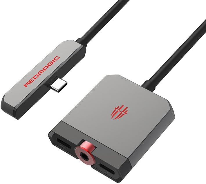 Nubia RedMagic 2-in-1 USB C to 3.5mm Audio Headphone Jack and Charger Adapter with PD Fast Charging, 2 USB-C Port Compatible with iPhone 16/15 Pro Max, Galaxy S24/S23 Ultra, Pixel 9/8/7
