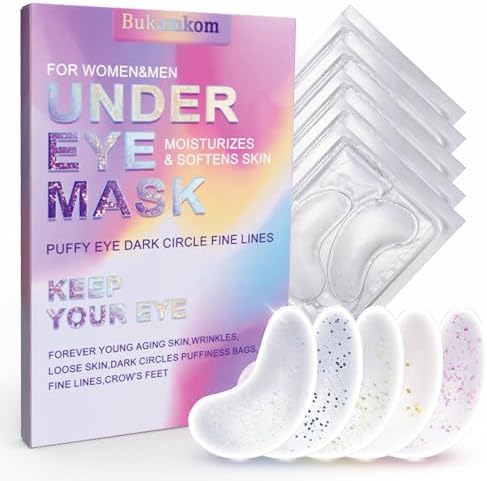 Bukamkom Collagen Eye Mask Patches,Used to Fade Eye Patches for Puffy Eyes and Dark Circles,Under Eye Patches,Tighten and Moisturize,Hyaluronic Eye Patches Transparent Glitter Eye Masks (10 pairs)