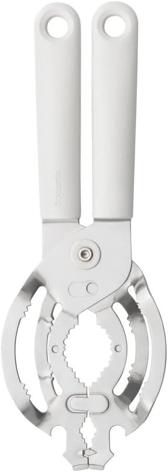 Brabantia Tasty+ Universal Can, Jar, Bottle Opener (Light Grey) Easy to use, Unscrews Small or Large Caps, Tops Lids - Stainless Steel - Dishwasher Safe