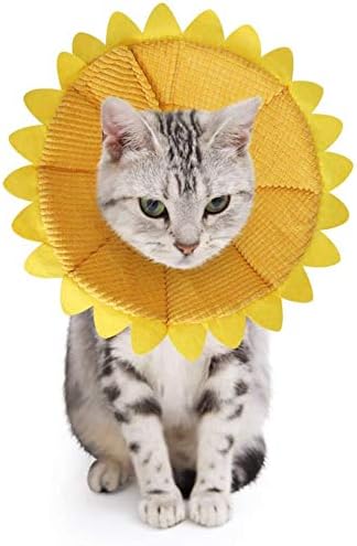 SLSON Cat Cone Soft Pet Recovery Collar Cotton Protective Pet Cone Alternative Adjustable Collar for Cat and Puppy, Yellow (S)