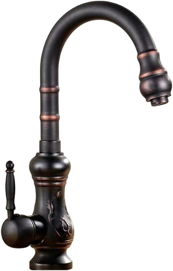 WQPMNYG Kitchen Tap High Arc Sink Mixer Taps, Antique Style Brass Single Lever 360° Swivel Commercial Kitchen Faucet, 1 Hole, Black