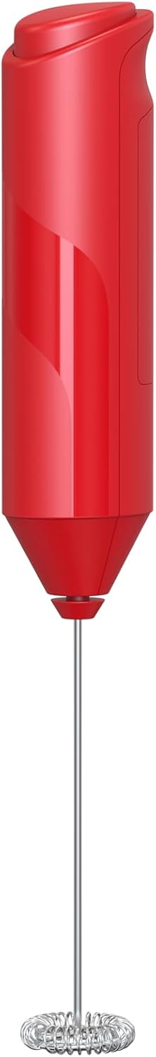 COKUNST Milk Frother Handheld, Battery Powered Drink Mixer for Matcha Coffee, Electric Portable Whisk Drink Mixer Mini Foam Maker for Hot Chocolate Frappe Latte(No Stand, Red)