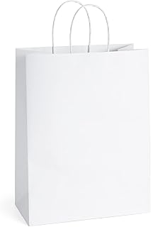 BagDream Paper Bags 10x5x13 50Pcs White Kraft Paper Gift Bags, Shopping Bags, Merchandise Bags, Retail Bags, Party Favor Bags, Gift Bags with Handles Bulk, 100% Recyclable Paper Bags