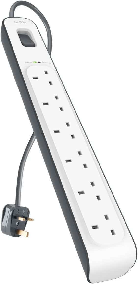 Belkin 6 Way/6 Plug 2m Surge Protection Extension Lead Strip, White