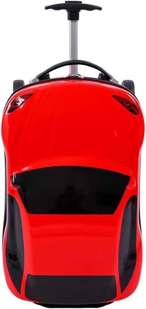 18" Car Suitcase for Boys, Pull-Along Suitcase for Kids,Cartoon Car Design Children's Travel Luggage with Retractable Handle for Children Teenagers (Red)