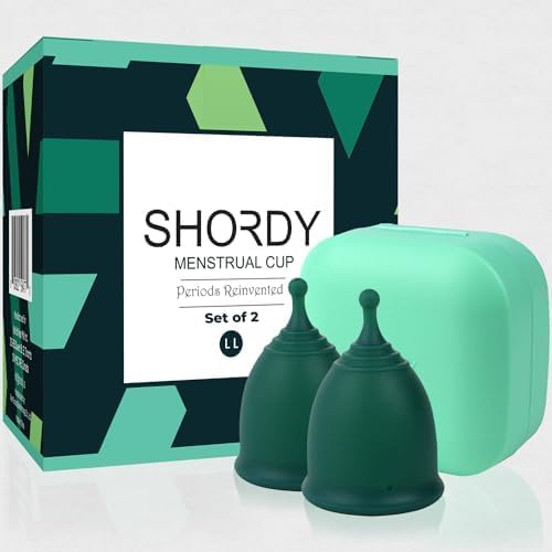 SHORDY Reusable Menstrual Cup (Large) Set of 2 with Mini Box, Medical Grade Silicone, Coupe Menstruelle, Safe Period Cup, Heavy Flow Kit, Feminine Hygiene, Tampons, Pads & Disc Alternative (Green)