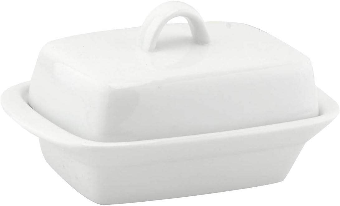 Apollo White Ceramic Butter Storage Dish with Cover Lid