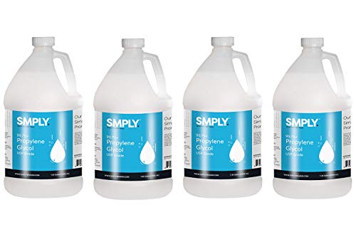 SMPLY. Propylene Glycol USP Grade, 99.9%+ Pure, Food & Pharmaceutical Grade - Highest Possible Purity - 34.5 lbs. nt. wt. in 4 x 1 Gallon Safety Sealed HDPE Containers with Resealable Caps