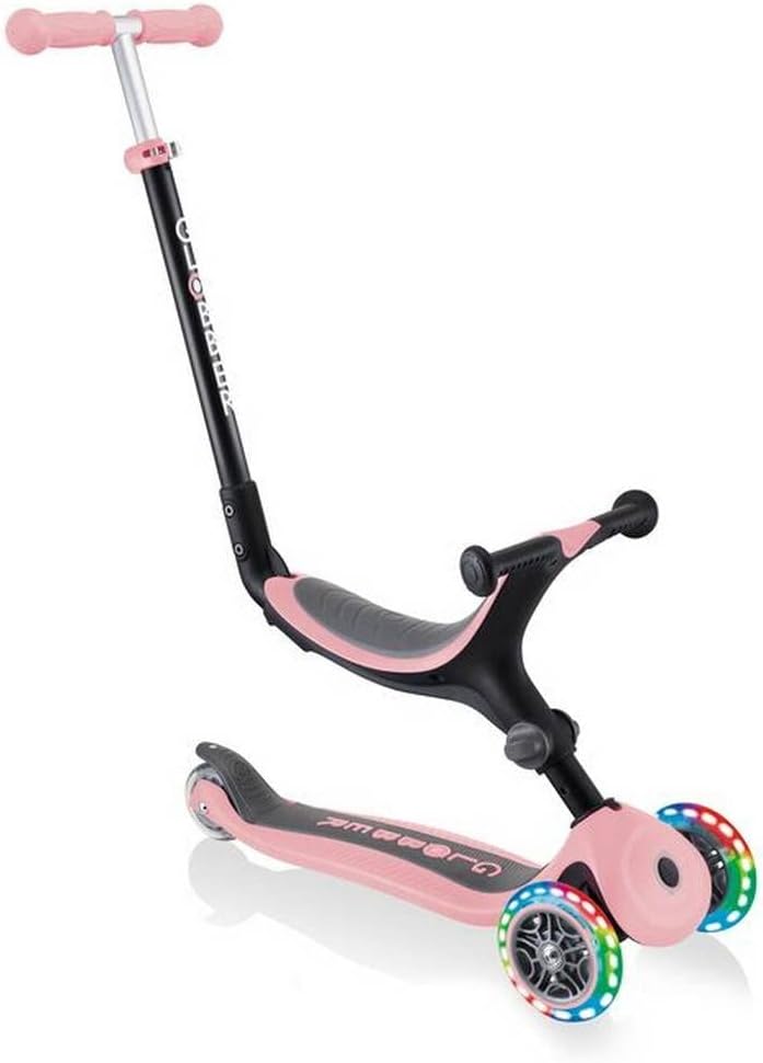 Globber GO-UP Foldable Lights - 3 in 1 Tricycle 120/80mm ABEC 5 3 Wheel Height Adjustable LED Wheels Pastel Pink, standard size