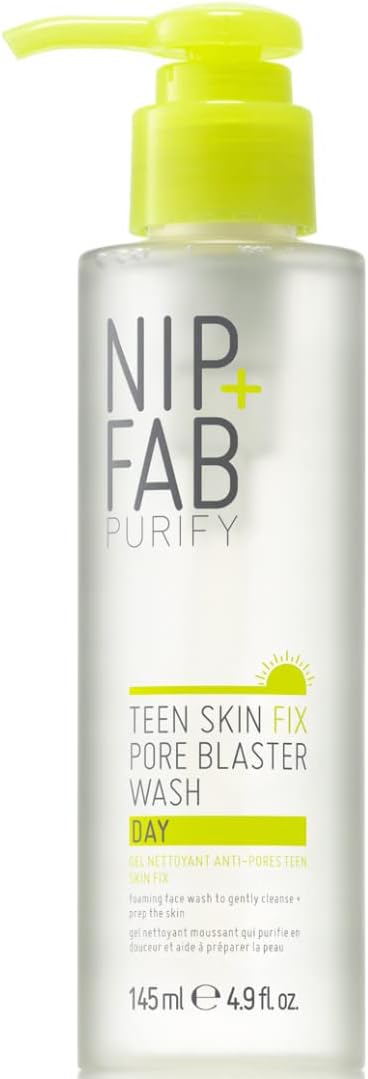 Nip + Fab Teen Skin Fix Pore Blaster Day Face Wash with Wasabi Extract and Vitamin E Cleansing Micellar Gel Facial Cleanser for Oil Control, Refining Minimizing Pores, 145ml