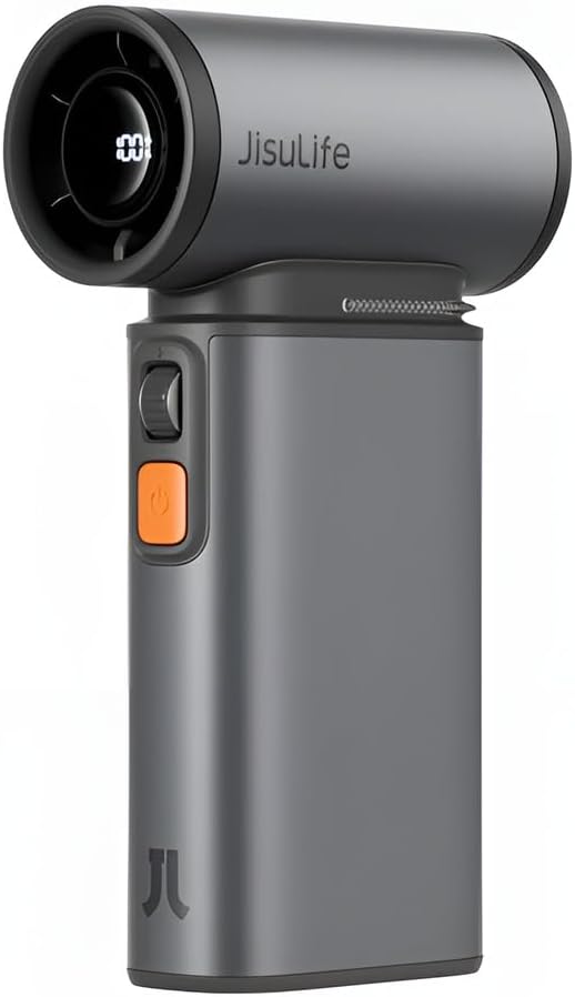 JISULIFE Portable Handheld Turbo Fan, 100 Speeds Adjustable Mini Personal Fan, 9000mAh USB Rechargeable Battery Operated, LED Display, Metal Shell with Accessories Gifts for Men Women Travel- Grey