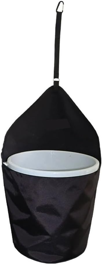 Horse Feed Bag Hanging Bucket Holder for 5 Gallon Water Bucket, 900D Polyester Trailer Storage Organizer for Equestrian Travel and Stall Setup, Black