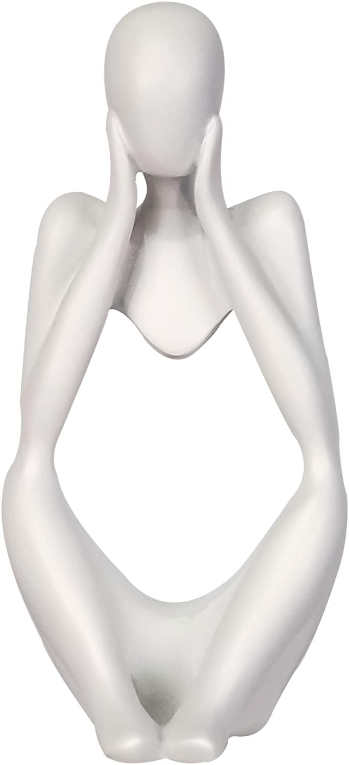 Sandstone Resin Thinker Style Abstract Sculpture Statue Collectible Figurines Home Office Bookshelf Desktop Decor (Small White, Focus)