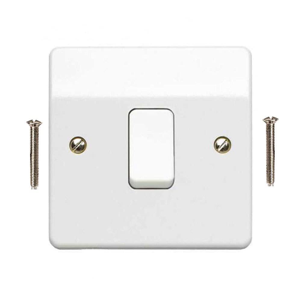 1 Gang 2 Way Light Switch - White Electrical Curved Edge Light Switches with Screws - 250 V A.C, 10AX Single Wall Switch for Home, Office, Industries, Sheds, garages etc (1)