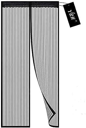 YRH Magnetic Fly Screen Door,Heavy Duty Fly Door Screen Mesh with Powerful Magnets and Full Frame Magic Tape,Automatically Closes Door Curtain,Easy to Install Without Drilling,80 x 200 cm,Black