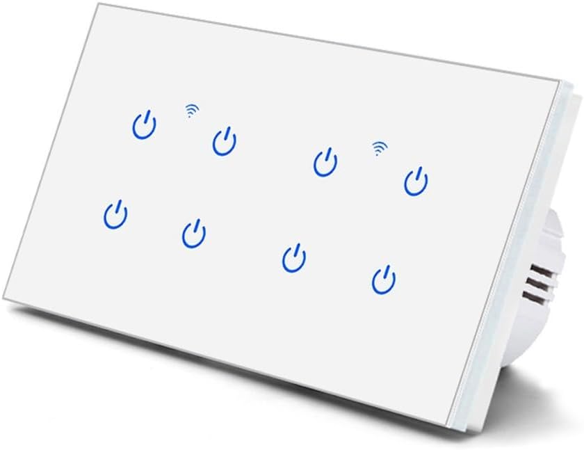 WiFi Smart Touch Switch, Smart Light Switch For Tuya App, WiFi Touch Switches with Wall Light Remote Control, Voice Control With Glass Wall Plate For Home(8 Gang-White)
