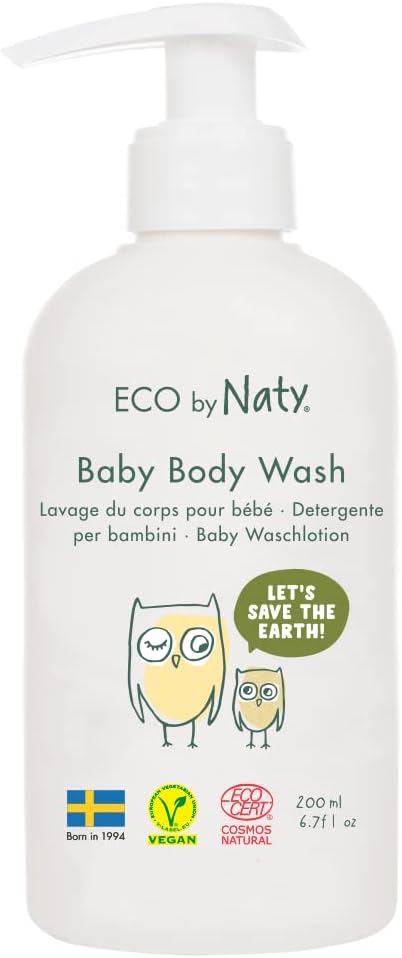 Eco by Naty Baby Body Wash – Cleansing, Hypoallergenic Shower Gel, Plant Based Body Wash made with Aloe Vera and Nourishing Oil (200 ml Bottle)