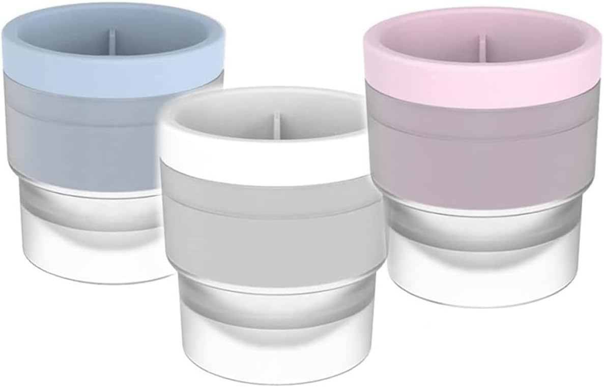 3 Pack Ice Ball Moulds, Silicone Ice Sphere Maker for Whisky, Cocktails & Soft Drinks, 2.4 Inch Round Large Ice Cube Trays, Leakproof & Stackable Design for Freezer Space Saving