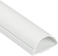D-Line TV Wire Hider, Half Round Cord Cover for Wall Mount TV, Hinged One-Piece Raceway, Paintable, Self-Adhesive Cable Management - 2" (W) x 1" (H) x 18" Length - White