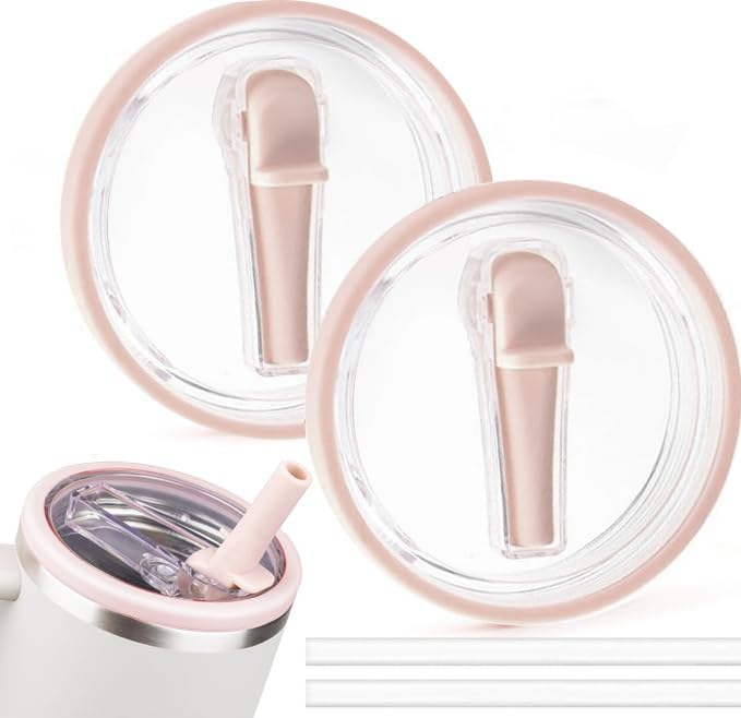 Maxmana Secret 2 Pack 40oz Tumbler Flip Straw Lid Replacement Fit for Stanley Quencher with Straws, Leak Proof Splash Resistant Tumbler Lids for Stanley Cup Accessories (Pink)