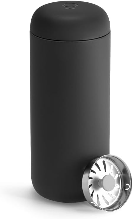 Fellow Carter Move Travel Mug - Vacuum-Insulated Stainless Steel Coffee and Tea Tumbler with Ceramic Interior and Splash Guard, Matte Black, 16 oz Cup