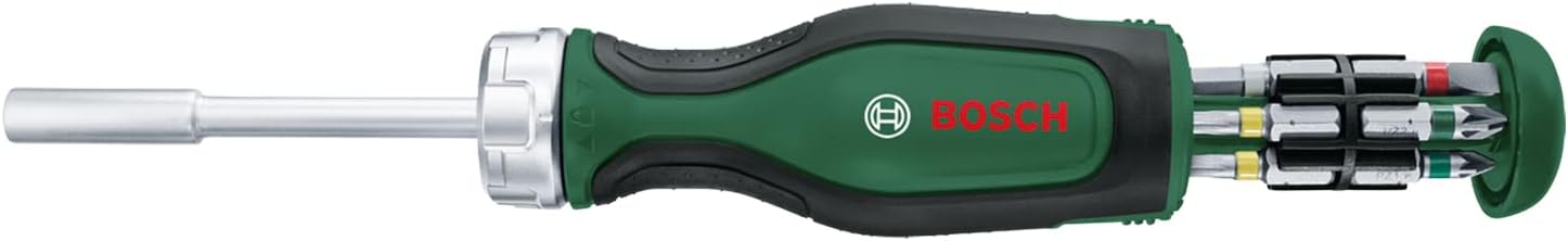 Bosch Rachet Screwdriver with 12 Bits (High-Torque Ratchet Screwdriver for Efficient, Heavy-Duty Screwdriving; Pop-Up Bit Magazine; 12 Bits Included; Magnetic Bit Holder) - Amazon Edition