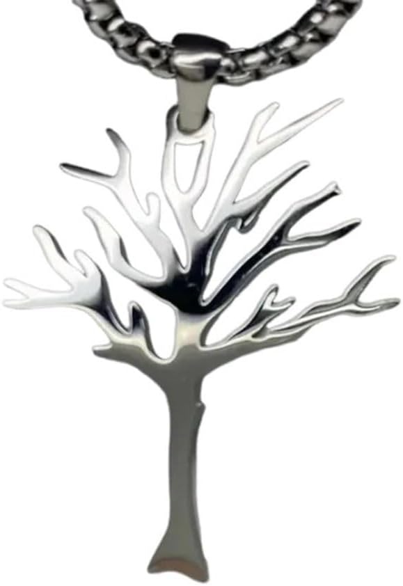 grupan Stainless Steel Tree of Life Pendant Necklace, Silver Simple Tree Pendant for Men, Personality Hip Hop Tree of Life Pendant for Women Men