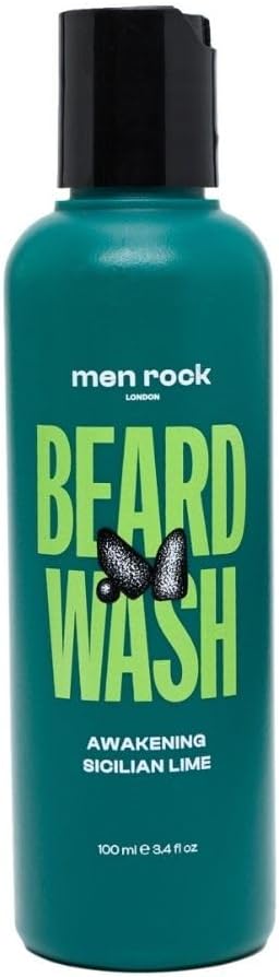 Men Rock Awakening Beard Wash - Hair Growth Stimulating, Moisturising & Softening, Skin Hydrating for Itch Relief, Zesty Sicilian Lime & Caffeine Scent, 100ml