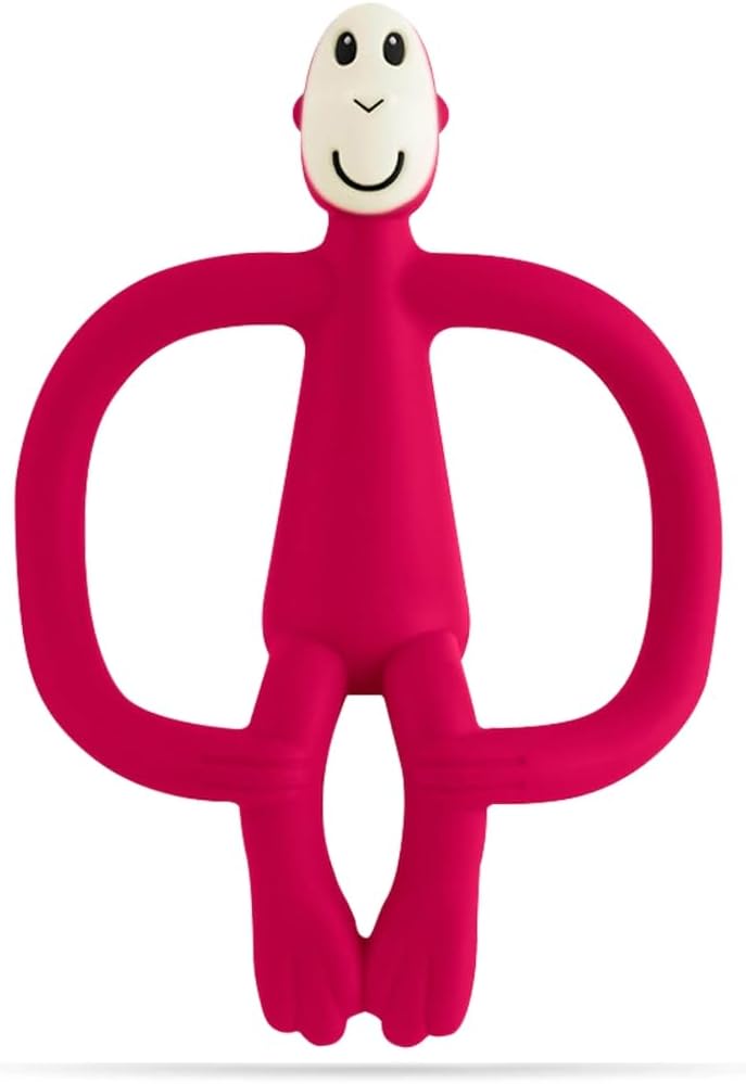 Matchstick Monkey, Original Teether & Gel Applicator, Antimicrobial Silicone Teething Toys for Baby, Easy to Grip, BPA Free, 3 Months Old+, 10.5 cm, Rubine Red Monkey
