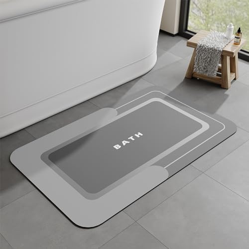 MontVoo Bathroom Mat Bath Mats for Bathroom Non Slip Absorbent Bathroom Rug Rectangle Bath Mat Quick Dry Washroom Mat Washable Shower Bathtub Sink Grey 60X90CM