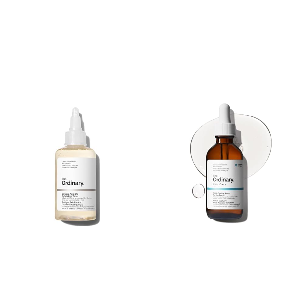The Ordinary Hair and Scalp Collection, Haircare Set, Glycolic Acid 7% Exfoliating Toner and Multi-Peptide Serum for Hair Density