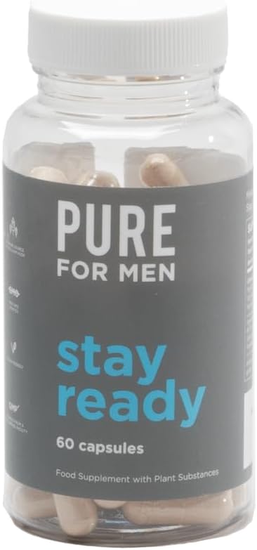 Pure for Men Original Cleanliness Stay Ready Fiber Supplement, 60 Vegan Capsules, Helps Promote Digestive Regularity. Psyllium Husk, Chia Seeds, Oat Fibre, Proprietary Formula