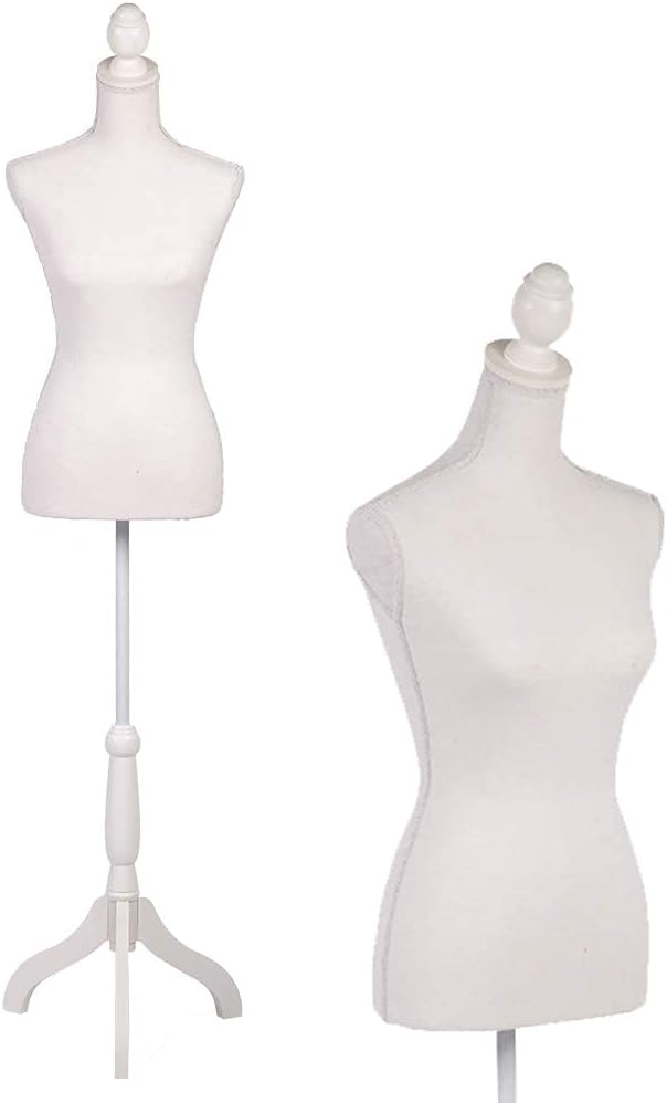 FDW Manikin 60”-67”Height Adjustable Female Dress Model Display Torso Body Tripod Stand Clothing Forms(Beige)