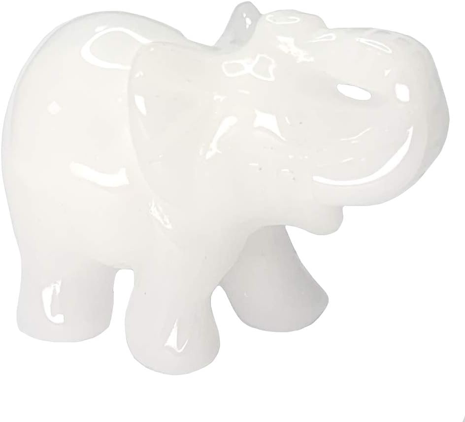 White Jade Elephant Gemstone Figurines Hand Carved Pocket Statue Healing Crystals Good Luck for Home Decor 1.5 inches