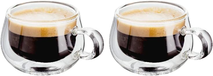 Judge Double Walled Glass Espresso Coffee Handled Cups, Set of 2, 75ml - Vacuum Insulated, Handcrafted Artisan - Strong & Heat Resistant