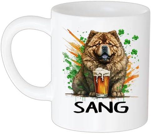 St. Patrick's Day Dog Name Mug, Funny Irish Day for Chow Chow Personalized Name Sang 11oz White Mug Dog Lover Men Women, Shamrock Pet Dog Gift for Dog Owner 11 Oz White Mug 620585