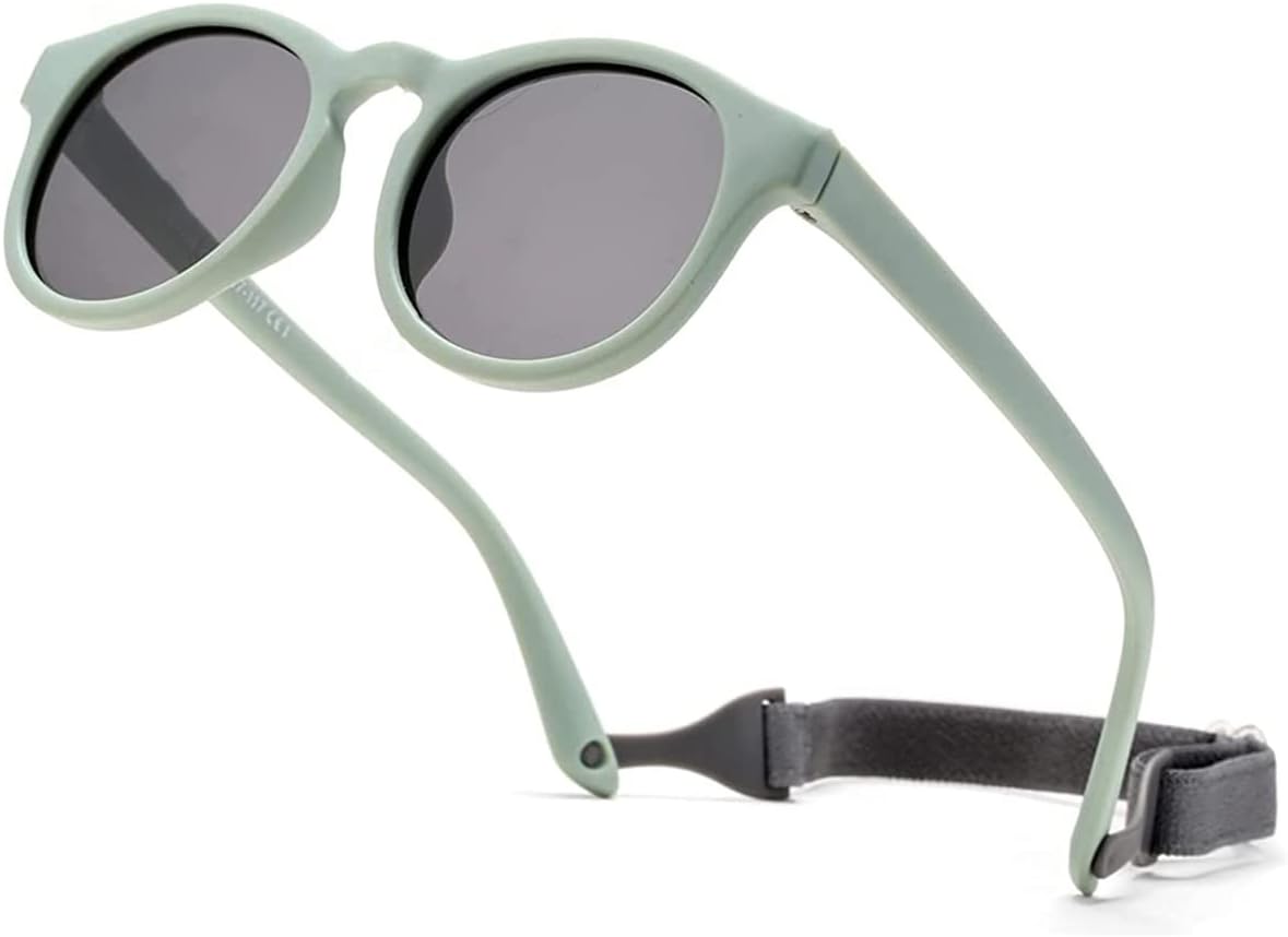 iNszkoos Flexible Polarized Baby Sunglass with Strap Adjustable, Infant Outdoor Sunshade UV 400 Protection Soft Silicone Frame Baby Sunglasses for 0-36 Months Toddler Newborn Boys Girls