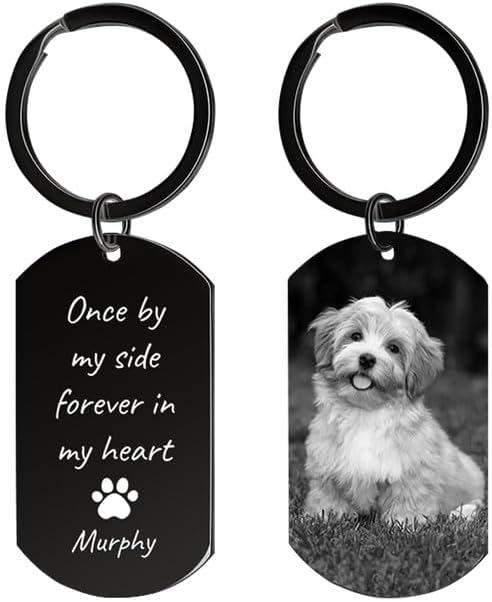 Rainsar Personalised Dog Memorial Gifts & Pet Bereavement Keyring - Double-Sided Photo with Engraving, Sympathy Gift for Loss of a Dog or Cat
