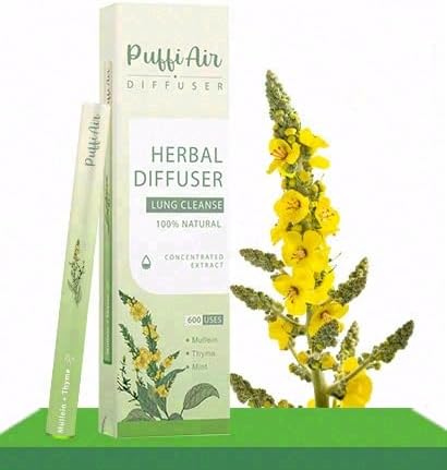 PUFFIAIR Herbal Breathing Tool With Natural Oils| Mullein-Thyme-Mint Scented Breath Stick Non-Electric Tube Design With Natural Filter | Calm Breathing Support | Relaxation Aid -600 Uses