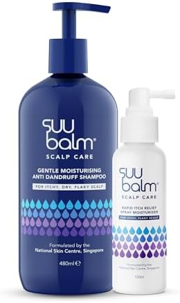 Suu Balm Rapid Itch Relief Scalp Spray (100ml) and Suu Balm Gentle Moisturising Anti Dandruff Shampoo (480ml) Bundle