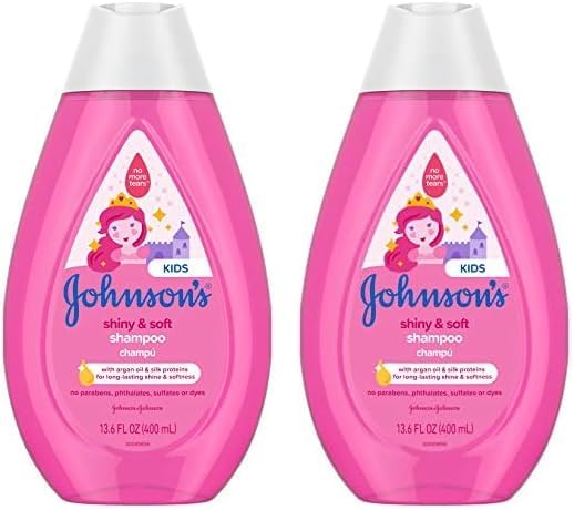 Johnson's Baby Shiny Soft TearFree Kids' Shampoo with Argan Oil Silk Proteins Paraben Sulfate DyeFree Formula Hypoallergenic Gentle for Toddler's Hair, 13.6 Fl Oz (Pack of 2)