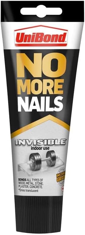 UniBond No More Nails Invisible, Heavy-Duty Clear Glue, Strong Glue for Wood, Ceramic, Metal & More, Instant Grab Mounting Adhesive, 1 x 184g Tube , White