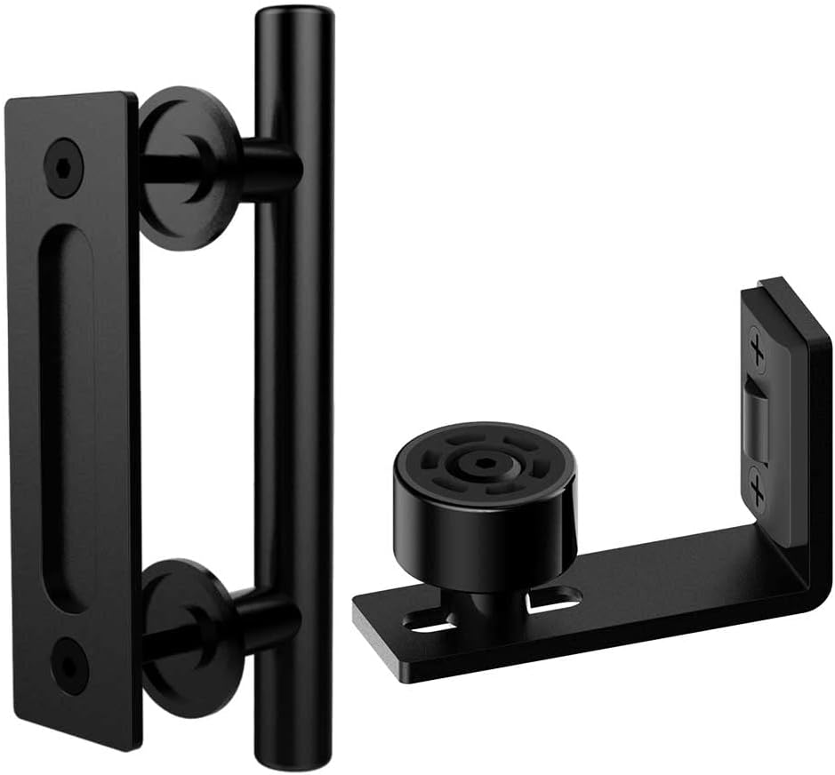 ETIASQSA 24CM Sliding Door Handle Double Sided Embedded Invisible Frosted Black Barn Door Handle and Sliding Barn Door Adjustable Floor Guide