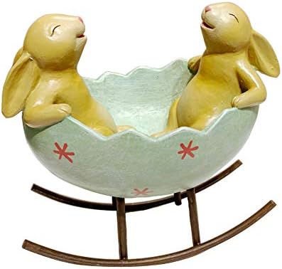 Spring Easter Laughing Bunny Rabbits Rocking in an Egg Cradle Vintage Rustic Country Bunnies Rabbit Figurine Cute Bunny Candy Dish